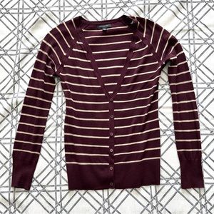 BANANA REPUBLIC V-Neck LIghtweight Cardigan, Maroon with Gold Strips, Size XS